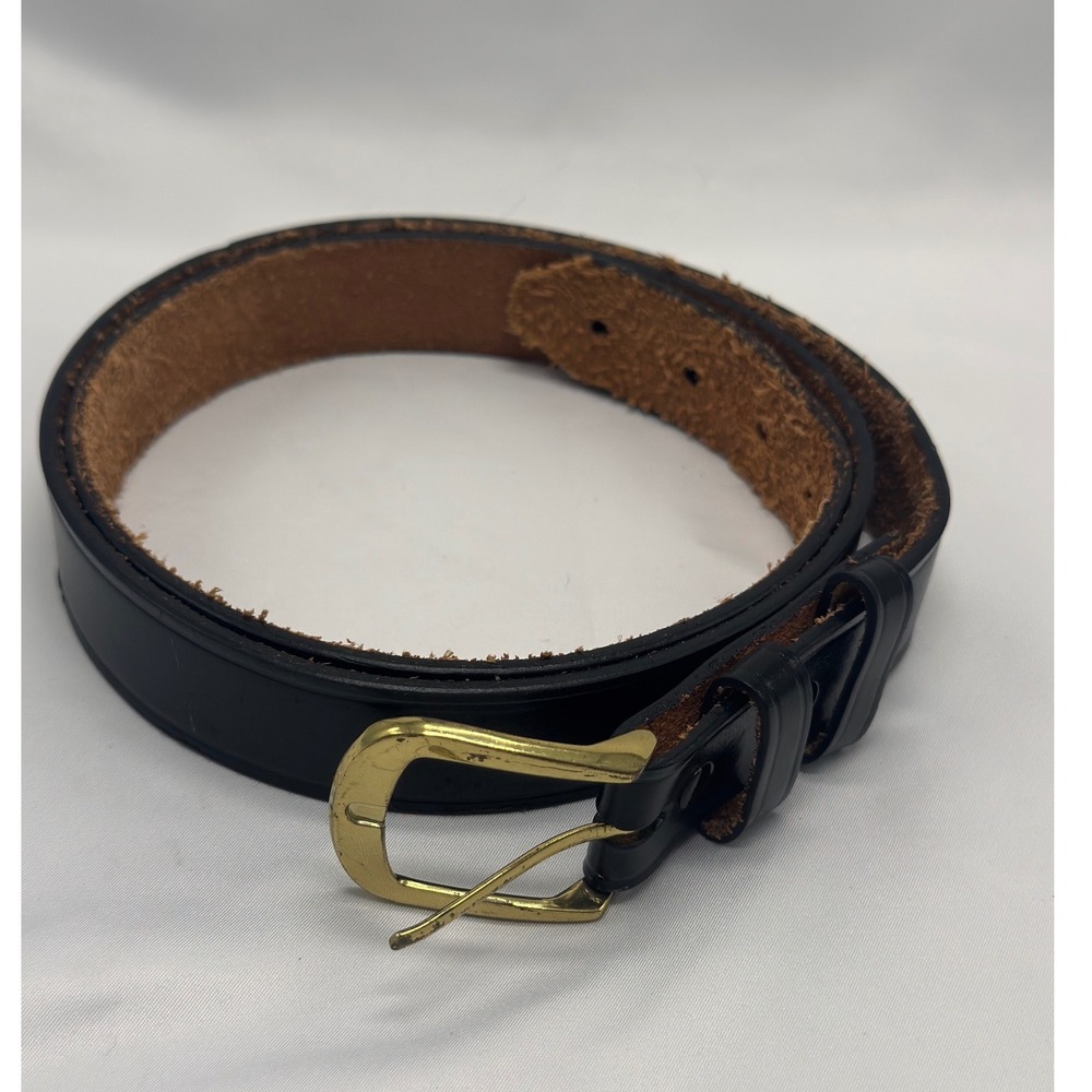 Premier Men's Black Genuine Leather Belt Size 46 Gold Tone Buckle Dress‎ Casual